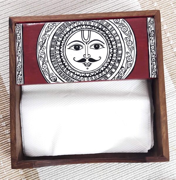 Seasoned Wooden Napkin Holder with Mithila Art