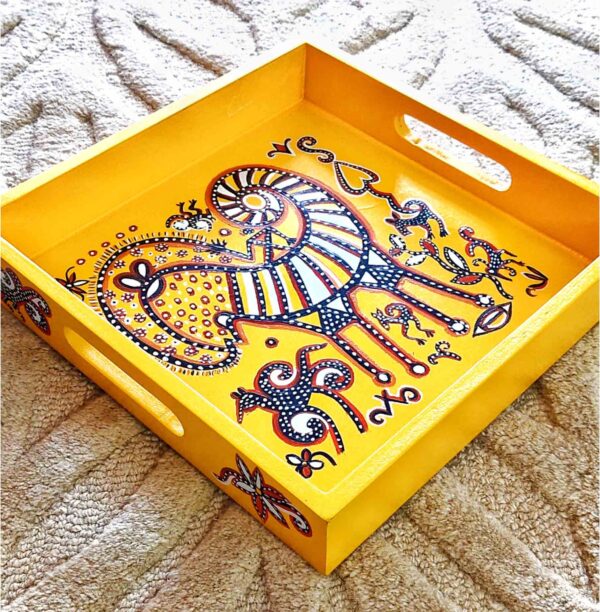 Wooden TRay with Sohrai Art of Jharkhand