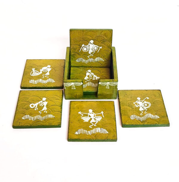 Olive Green Warli Coasters